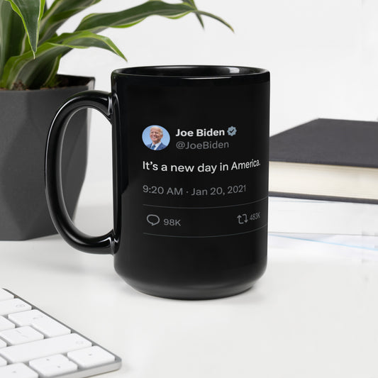 "It's a new day in America" Black Glossy Mug